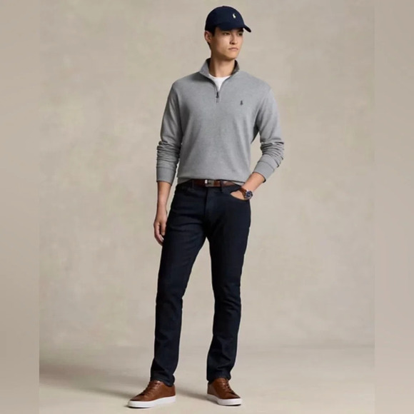 Polo Ralph Lauren Men’s Luxury Jersey Quarter-Zip Pullover Steel Heather Size XL - Picture 1 of 6